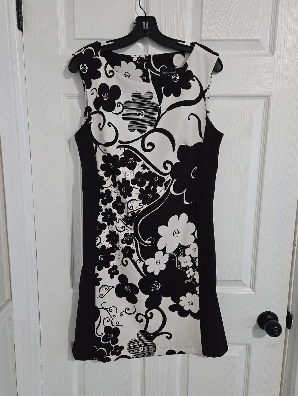 Connected Apparel Black White Floral Sheath Dress Size 10 Career Office